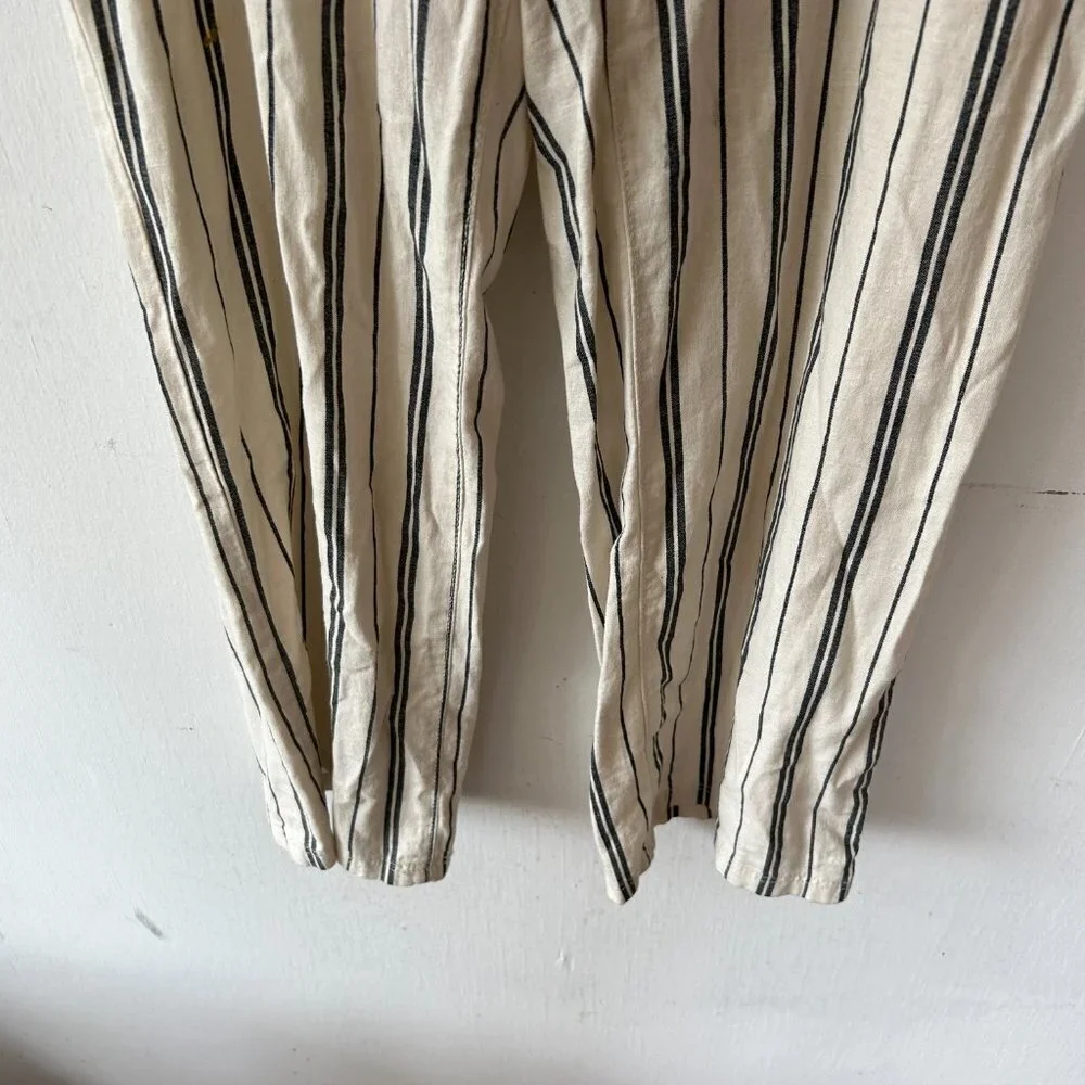 H&M Linen Blend Trousers Womens Size 10‎ Blue Striped Minimalist Wide Leg Pants